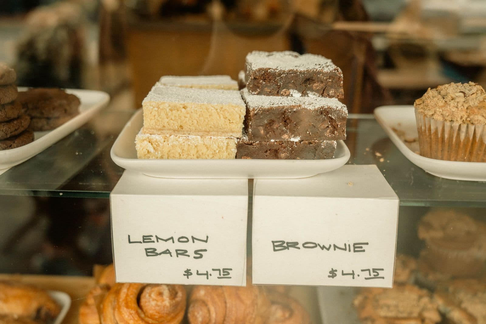 Pastry case with croissants and scones