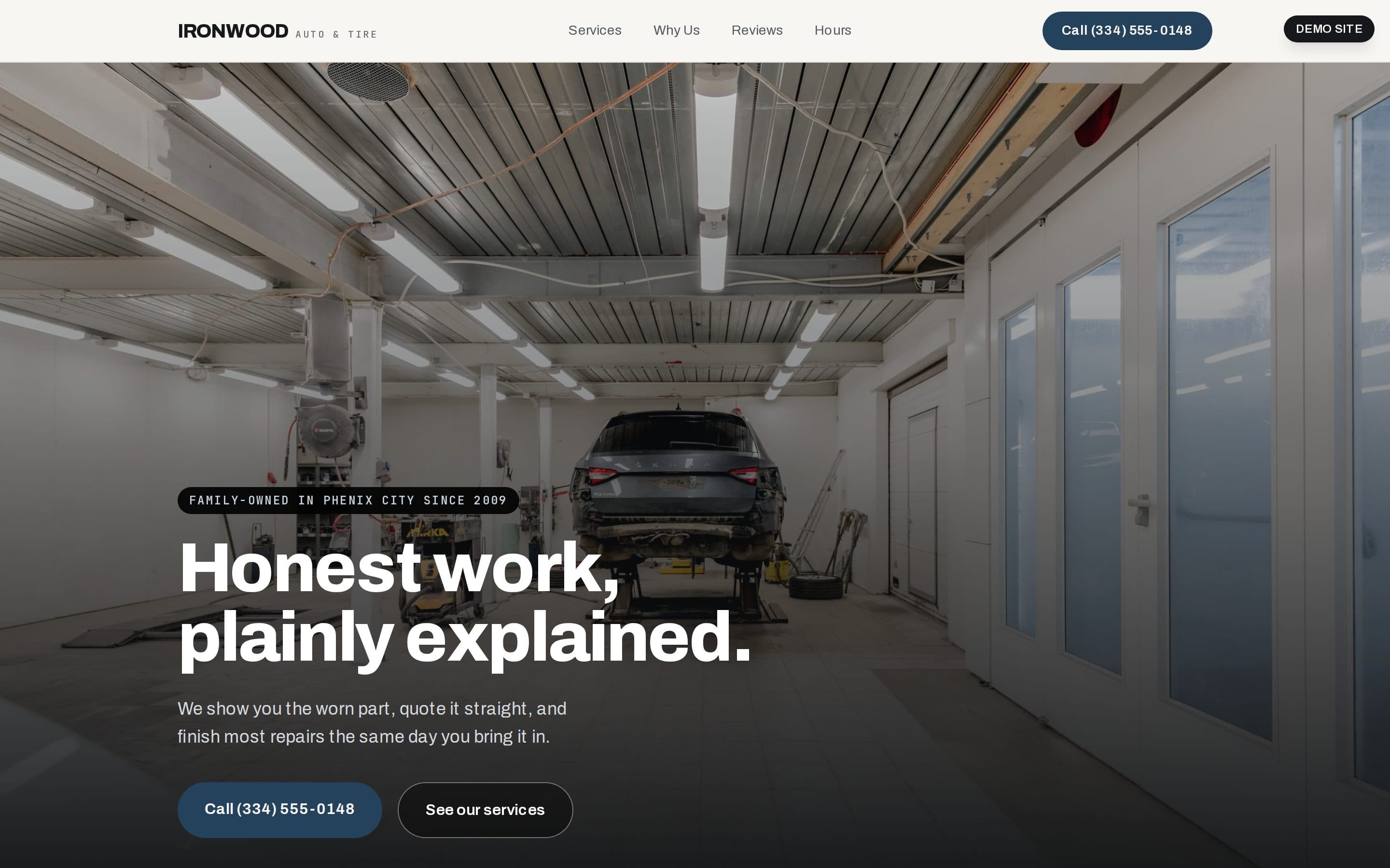 The Ironwood Auto & Tire concept site on a laptop