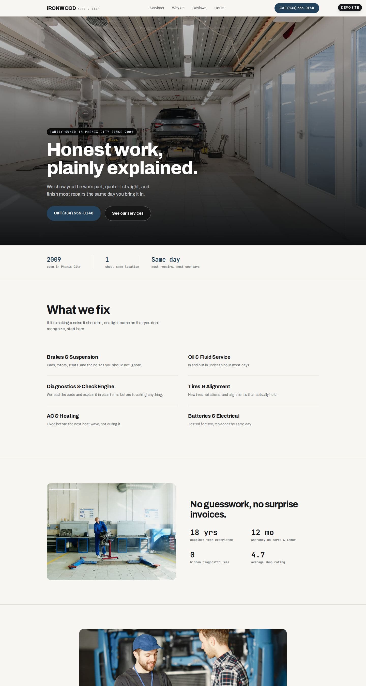 The Ironwood Auto & Tire concept site